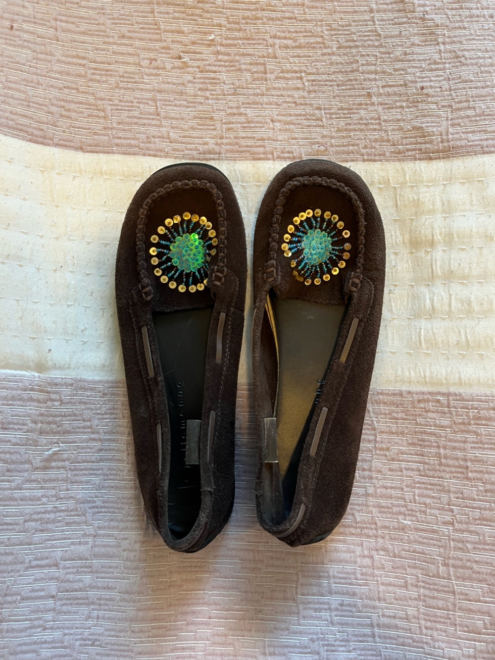 Y2K 2000s Brown Turquoise Beaded Accent Flats Ellemeno Size 8